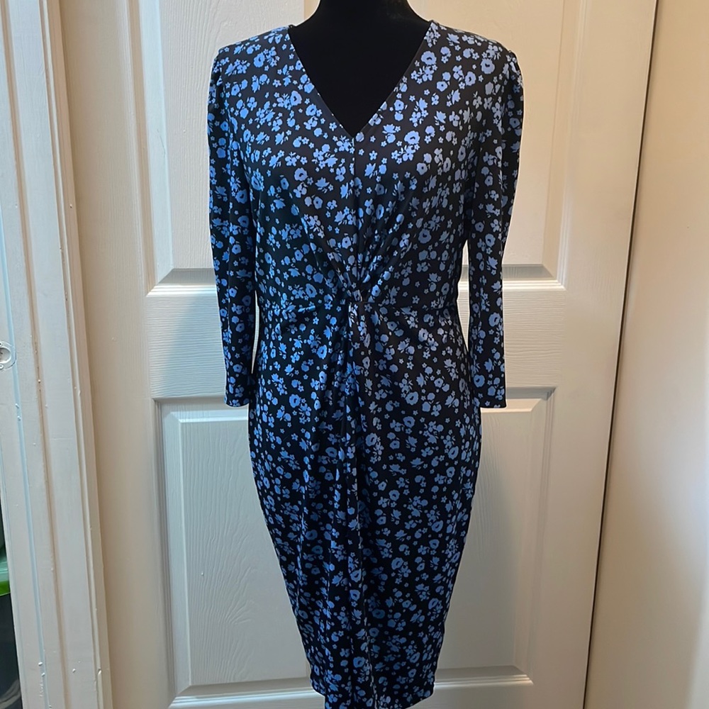 Lark & Ro floral dress - size L - slimming cinched waste midi with 3/4 s…